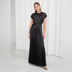 & Other Stories metallic pleated floor length dress